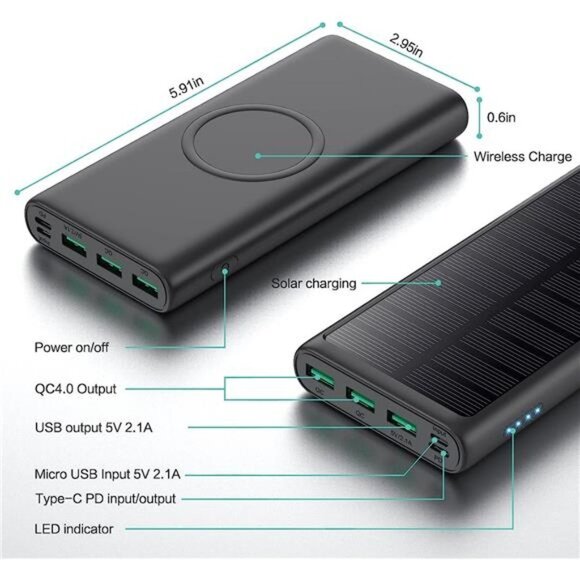 5in1 Wireless Portable Charger Power Bank,36800mAh 5Output Dual QC4.0 25W PD USB - Picture 5 of 6